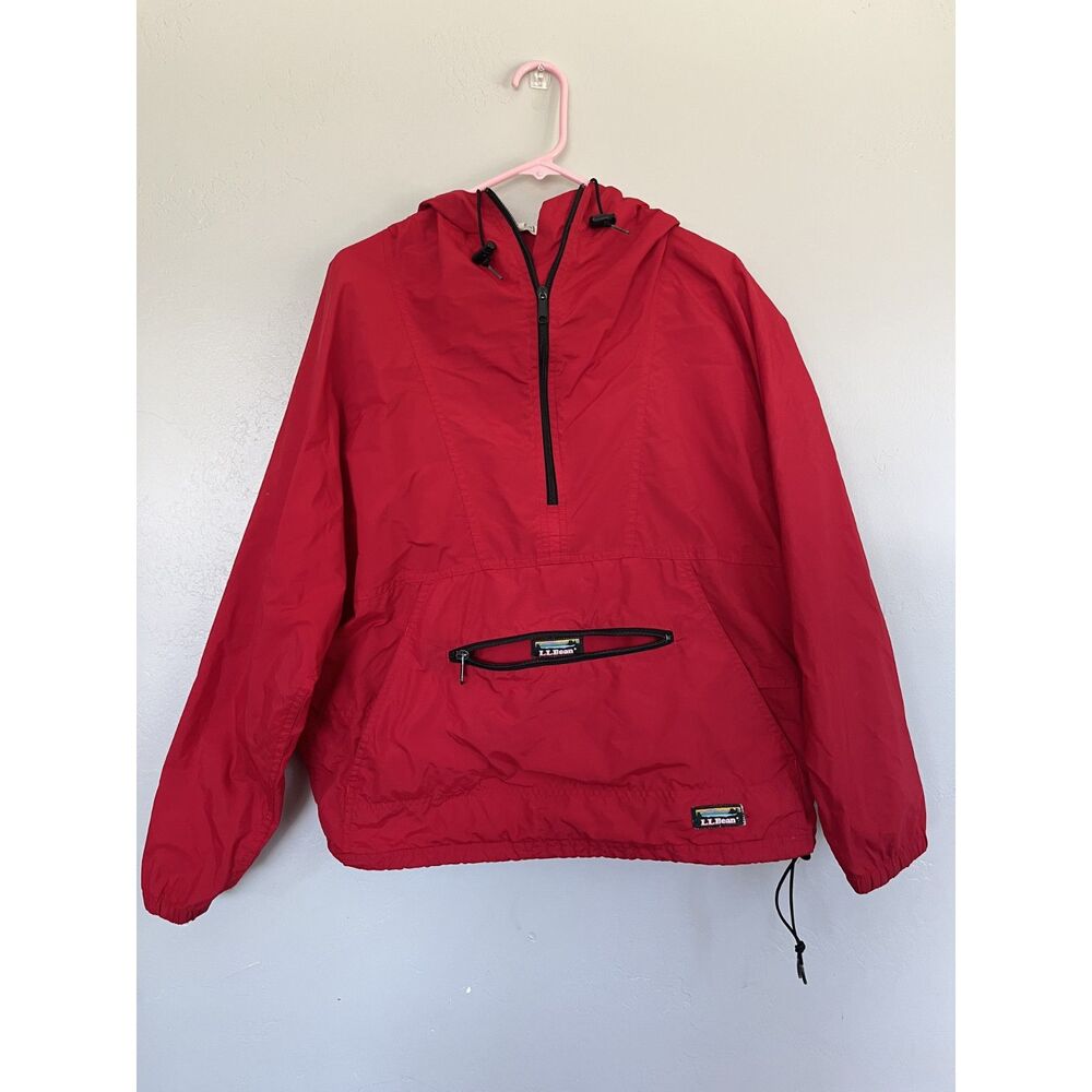 Vintage 90s L.L. Bean Red Anorak Pullover Jacket Size Medium